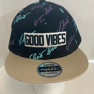 Good Vibes Rue21 baseball hat cap SnapBack unisex black tan bill NWOT